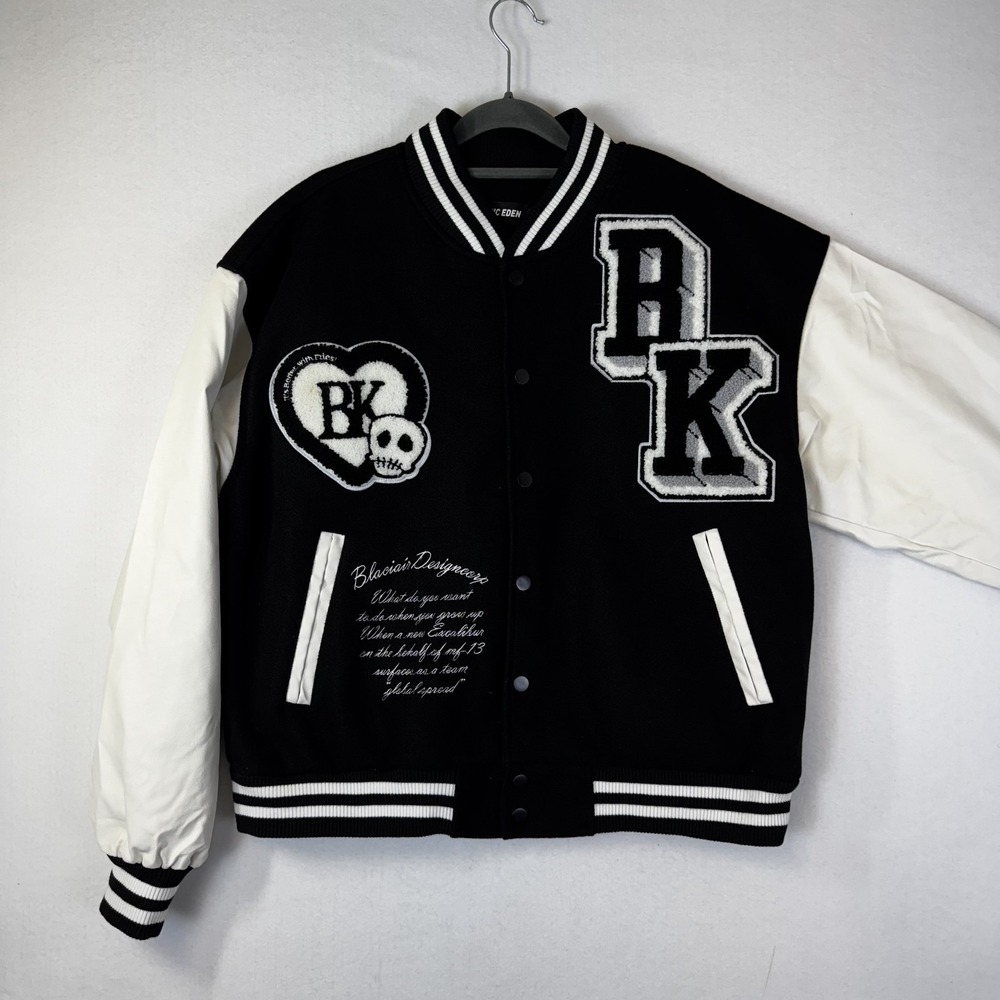Aelfric Eden Varsity Baseball Jacket Skull Skeleton Graphic Bomber Streetwear Sm